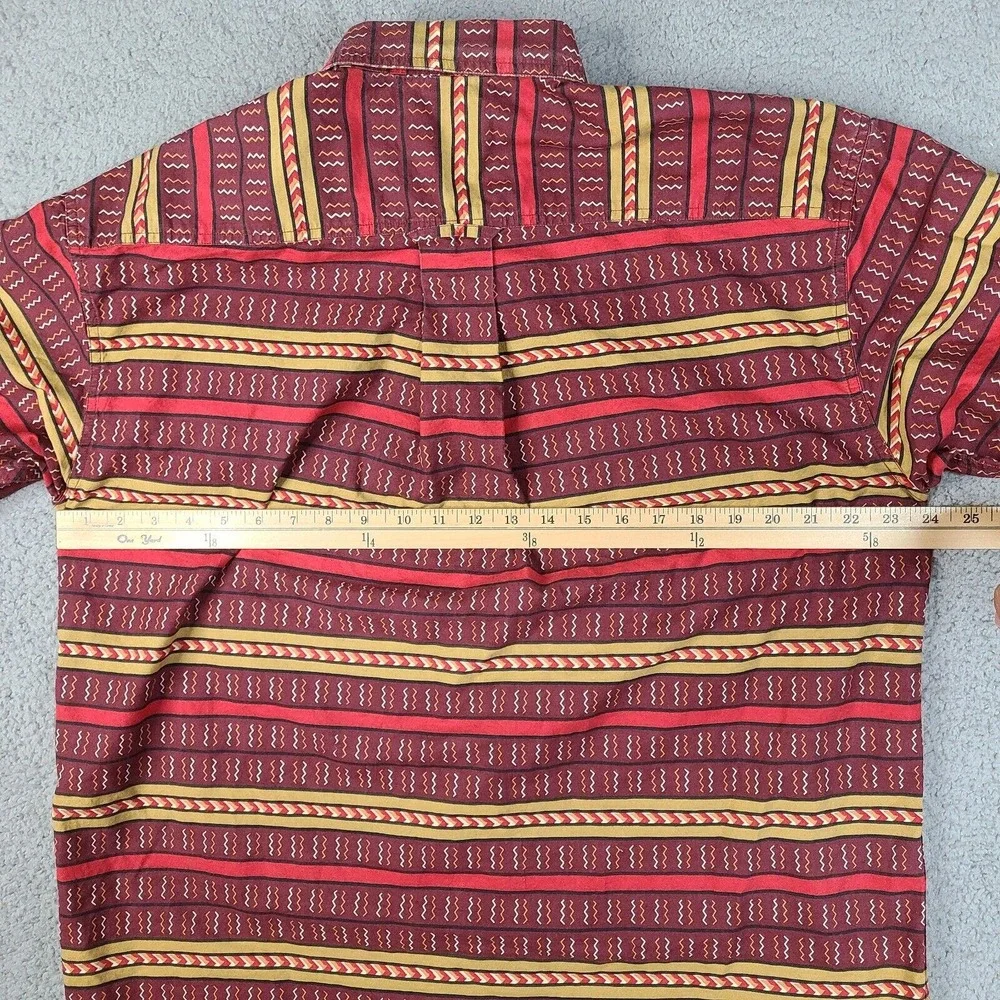 Orvis Shirt Mens Large Red Burgundy‎ Tribal Button Down Short Sleeve Cotton